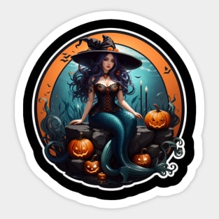 Halloween Witch with Mermaid Legs Sticker